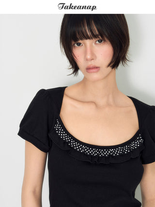 [TAKEANAP] polka dot lace tee