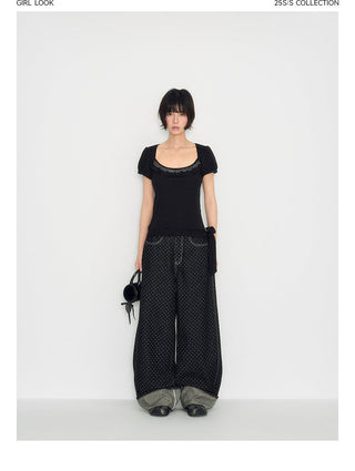 [TAKEANAP] polka dot lace tee
