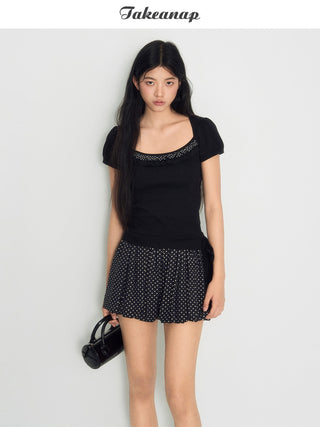 [TAKEANAP] polka dot lace tee