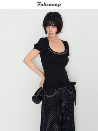 [TAKEANAP] polka dot lace tee