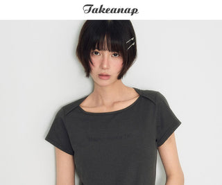 [TAKEANAP] letter flocked tee