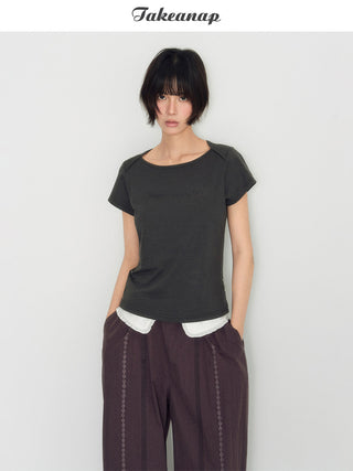 [TAKEANAP] letter flocked tee