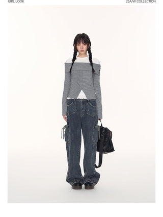 [TAKEANAP] split striped shirt