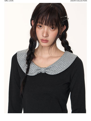 [TAKEANAP] polka dot bow shirt