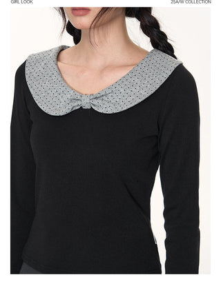 [TAKEANAP] polka dot bow shirt