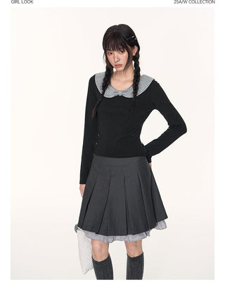 [TAKEANAP] polka dot bow shirt