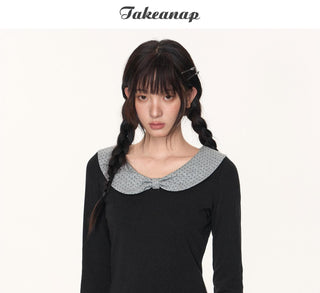 [TAKEANAP] polka dot bow shirt