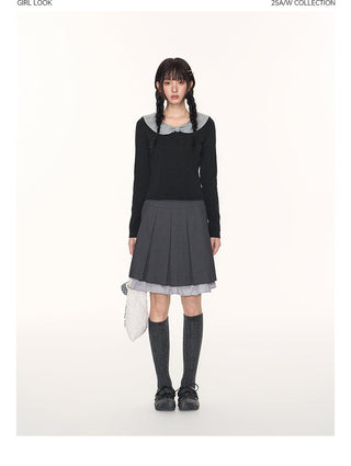 [TAKEANAP] polka dot bow shirt