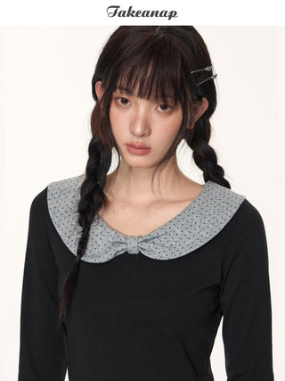 [TAKEANAP] polka dot bow shirt