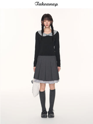 [TAKEANAP] polka dot bow shirt
