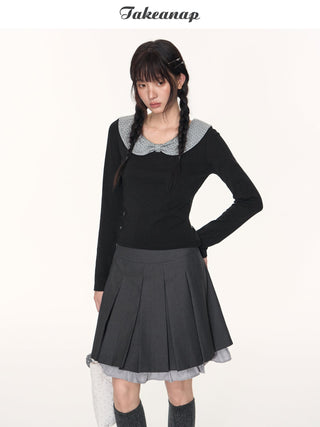 [TAKEANAP] polka dot bow shirt