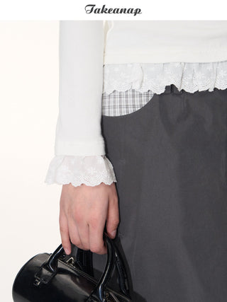 [TAKEANAP] lace patchwork tee