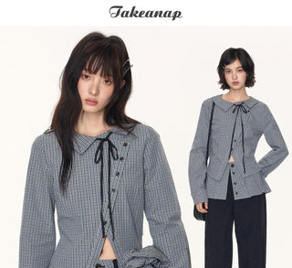 [TAKEANAP] plaid three-piece set