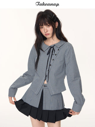 [TAKEANAP] plaid three-piece set