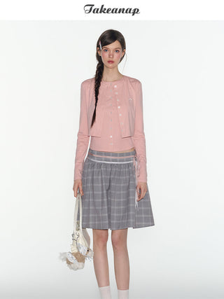 [TAKEANAP] plaid lace-up skirt