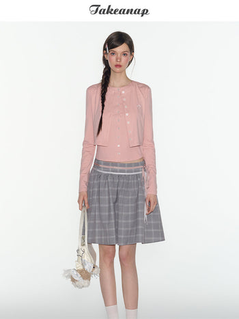 [TAKEANAP] plaid lace-up skirt