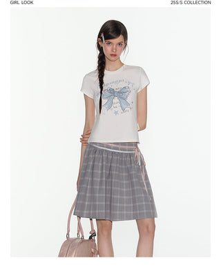 [TAKEANAP] plaid lace-up skirt