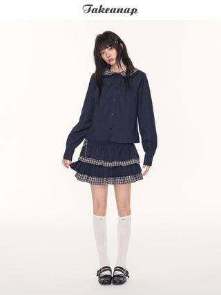 [TAKEANAP] patchwork shirt set