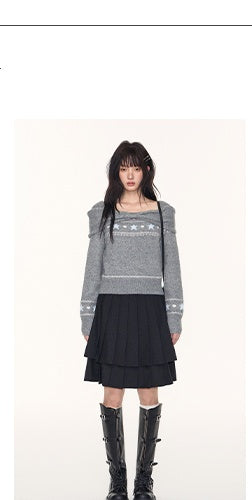 [TAKEANAP] off-shoulder fairisle sweater
