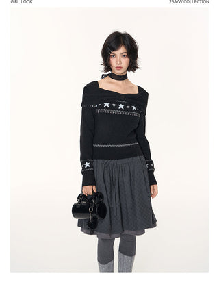 [TAKEANAP] off-shoulder fairisle sweater