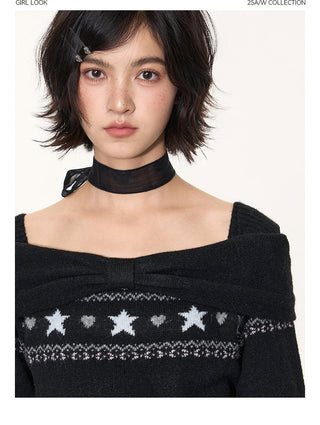 [TAKEANAP] off-shoulder fairisle sweater