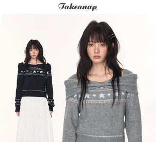 [TAKEANAP] off-shoulder fairisle sweater