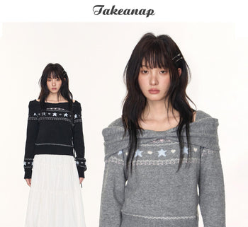 [TAKEANAP] off-shoulder fairisle sweater