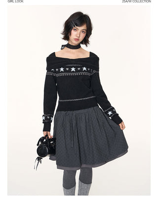 [TAKEANAP] off-shoulder fairisle sweater