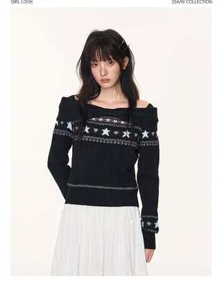 [TAKEANAP] off-shoulder fairisle sweater
