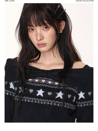 [TAKEANAP] off-shoulder fairisle sweater