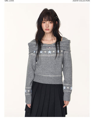 [TAKEANAP] off-shoulder fairisle sweater