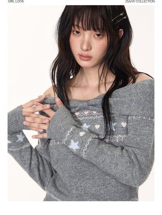 [TAKEANAP] off-shoulder fairisle sweater