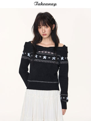 [TAKEANAP] off-shoulder fairisle sweater