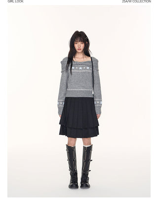 [TAKEANAP] off-shoulder fairisle sweater