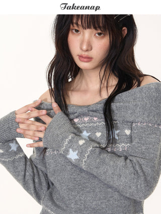 [TAKEANAP] off-shoulder fairisle sweater