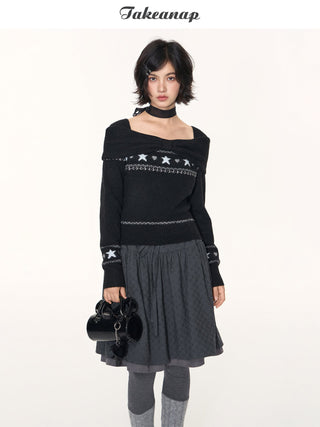 [TAKEANAP] off-shoulder fairisle sweater