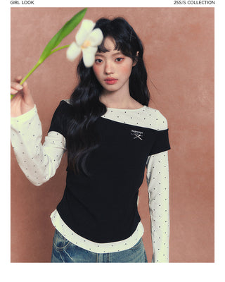 [TAKEANAP] patchwork long-sleeved tee