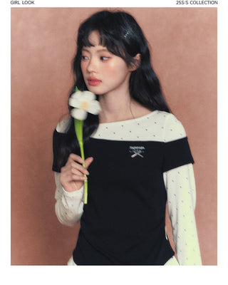[TAKEANAP] patchwork long-sleeved tee