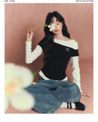 [TAKEANAP] patchwork long-sleeved tee