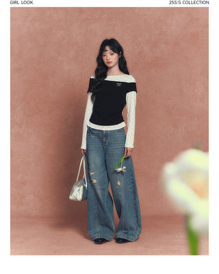 [TAKEANAP] patchwork long-sleeved tee