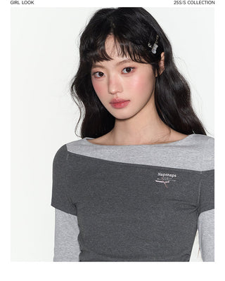 [TAKEANAP] patchwork long-sleeved tee