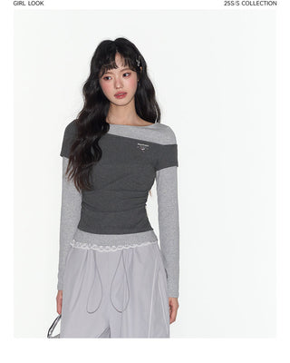 [TAKEANAP] patchwork long-sleeved tee