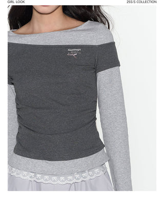 [TAKEANAP] patchwork long-sleeved tee