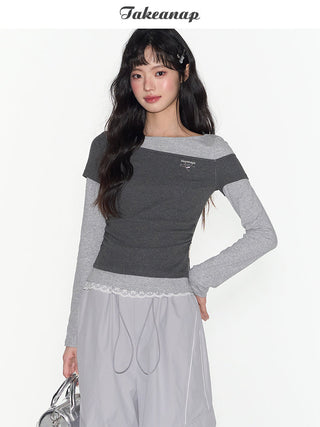 [TAKEANAP] patchwork long-sleeved tee