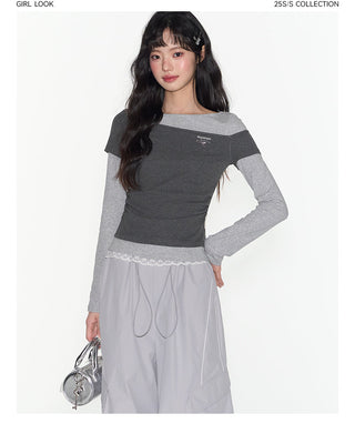 [TAKEANAP] patchwork long-sleeved tee