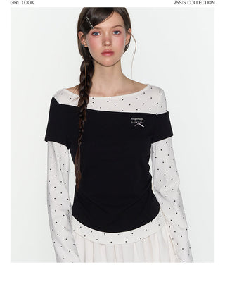 [TAKEANAP] patchwork long-sleeved tee