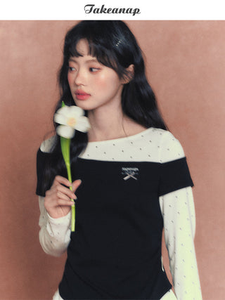 [TAKEANAP] patchwork long-sleeved tee