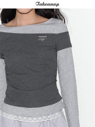 [TAKEANAP] patchwork long-sleeved tee