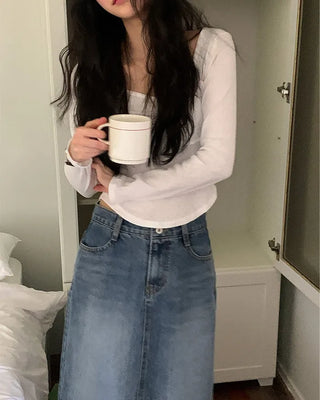 Denim long skirt