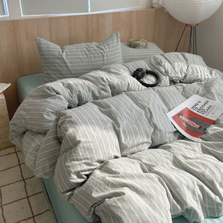 Grey Minimalist Striped Duvet Cover Set